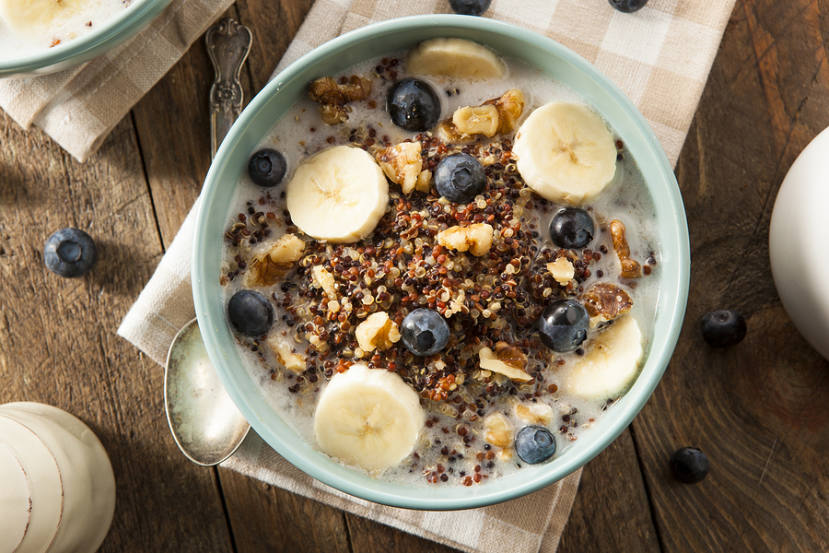 healthy cereal with blueberries and bananas in it