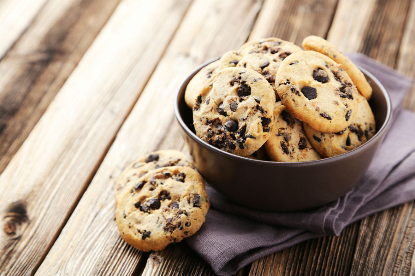 bowl of chocolate chip cookies